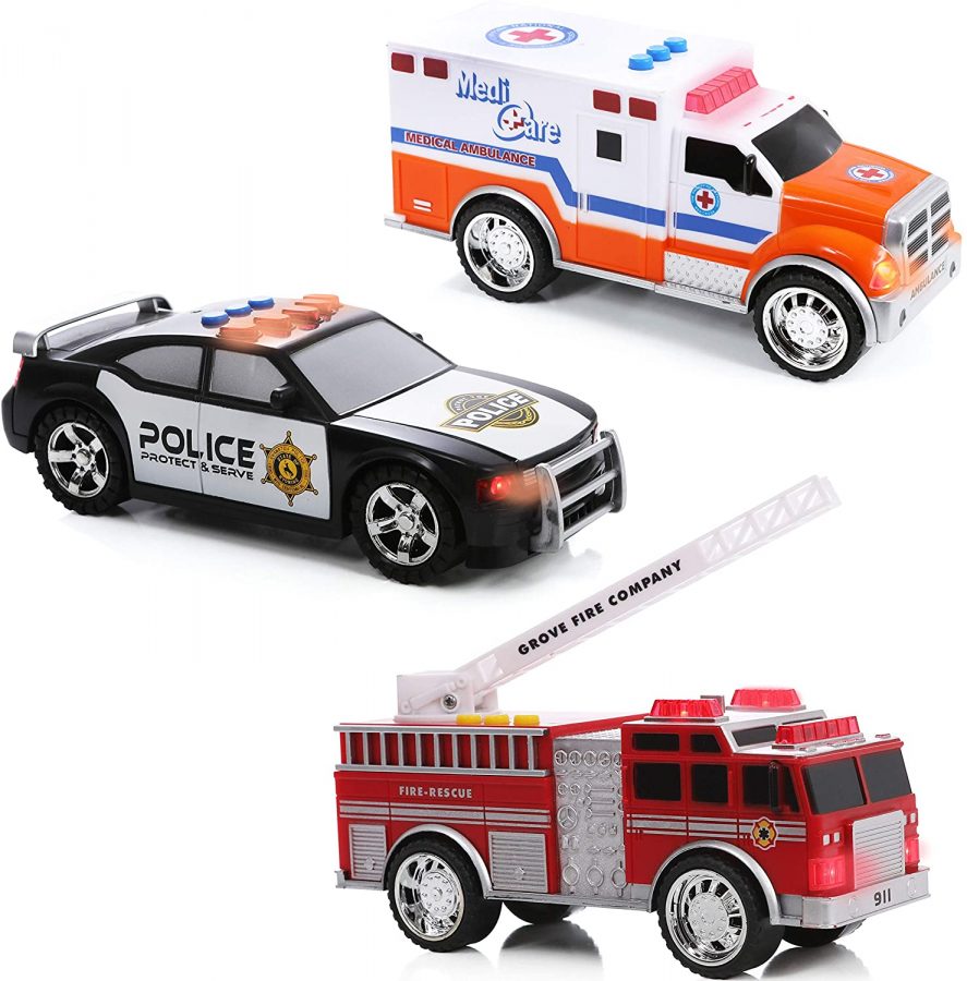 police car and fire truck toys